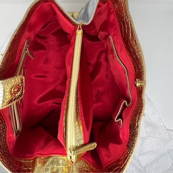 BEVERLY FELDMAN Shoulder Bag Satchel Gold / Silver Leather handbag - Picture 4 of 16